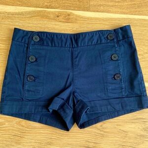 Navy Blue Women's Buttoned Shorts